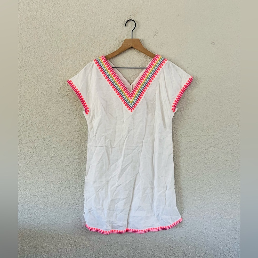 White and Pink Embroidered Swim Cover-Up